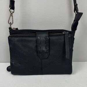 Lucky Brand Black Pebbled Leather Foldover Crossbody Bag